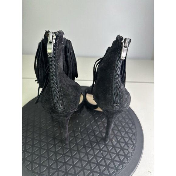 Via Spiga Black Suede Leather Leather Tabia Fringe Ankle Strap Sandals Size 7 - Picture 3 of 10